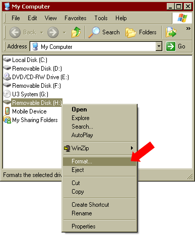 Formatar o cartão de memória usando o Windows PC2