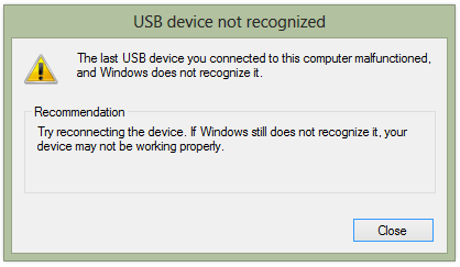 O último dispositivo USB funcionou mal” Erro