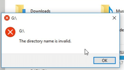 O nome do diretório é USB inválido