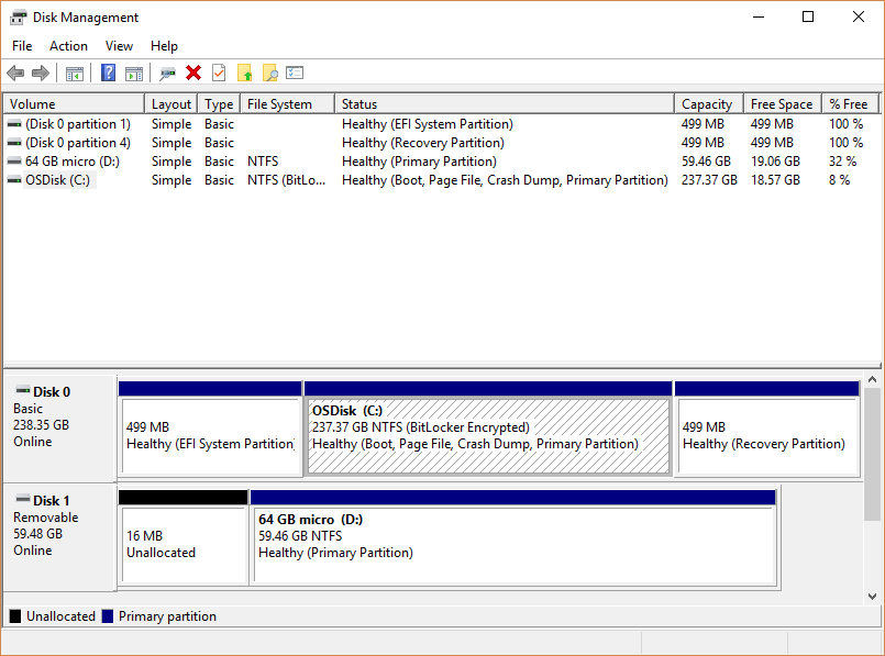 Corrija o cartão SD bruto usando a opção de gerenciamento de disco