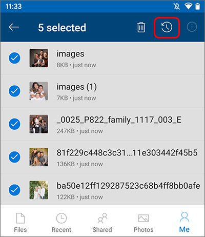 Recuperar fotos excluídas do B612 do Microsoft OneDrive