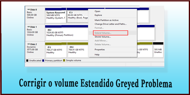 Corrigir o volume Estendido Greyed Problema