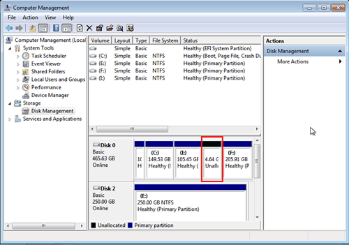 windows 10 estender volume acinzentado