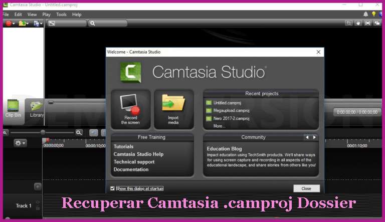 como recuperar Camtasia .camproj Dossier a partir de PC ou laptop