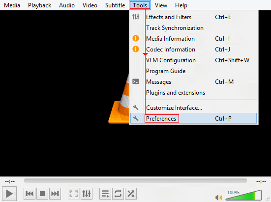 redefina as preferências do VLC