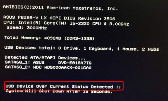 Dispositivo USB Over status atual detectado