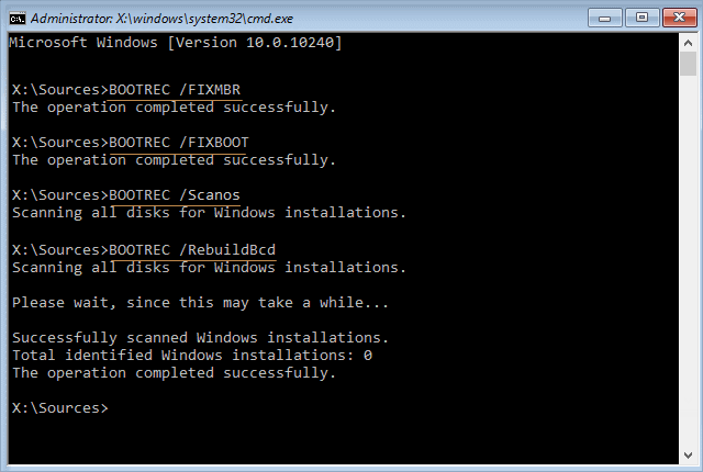 Reconstrua o arquivo BCD usando o comando Bootrec